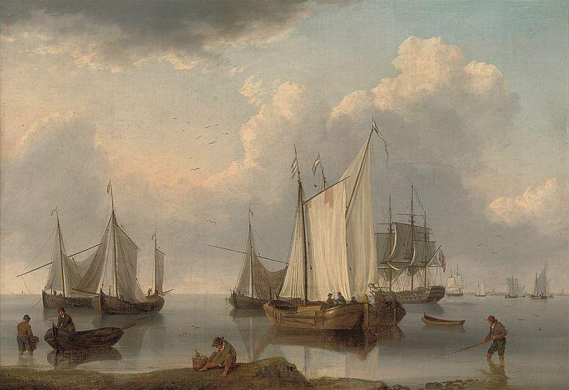 William Anderson A British warship, Dutch barges and other coastal craft on the Ijselmeer in a calm
